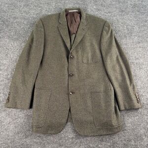 Hickey Freeman Suit Jacket 44R Green Wool Silk Cashmere Premium Luxury Union USA